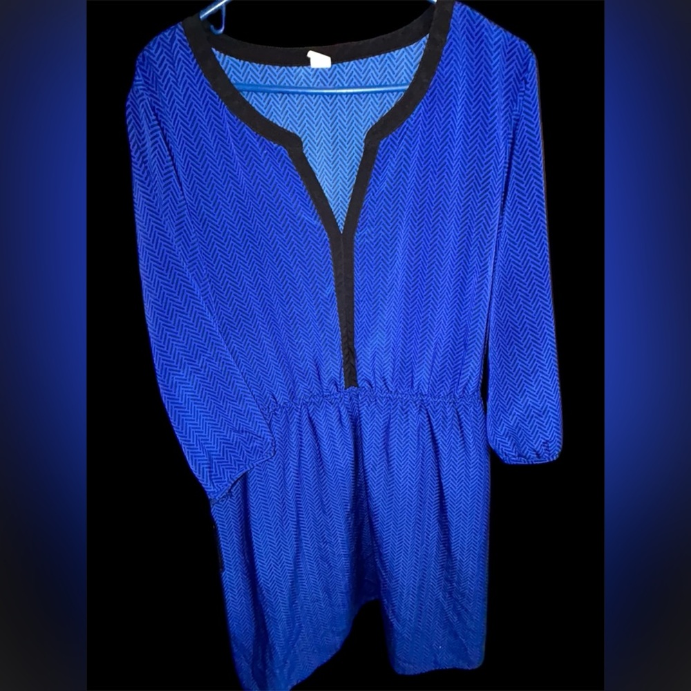 Old Navy Royal Blue & Black Herringbone Long Sleeve Dress - XL